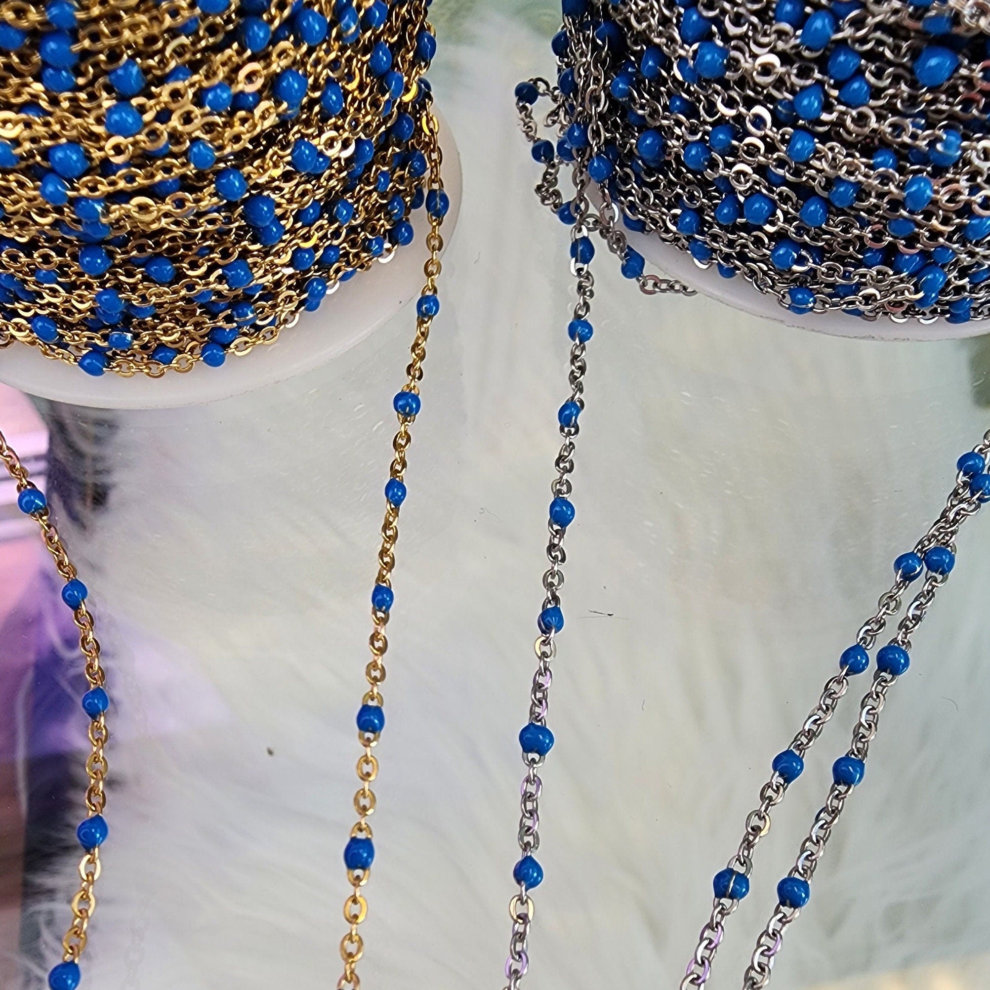 Blue String Chain Dark Blue Enamel Chain multicolor bulk chain chain for permanent jewel ...